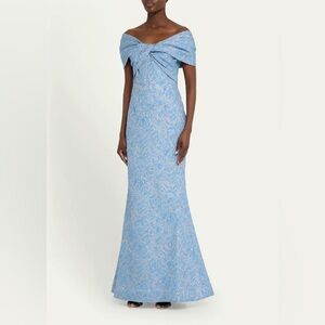 Teri Jon Off-Shoulder Metallic Jacquard Gown